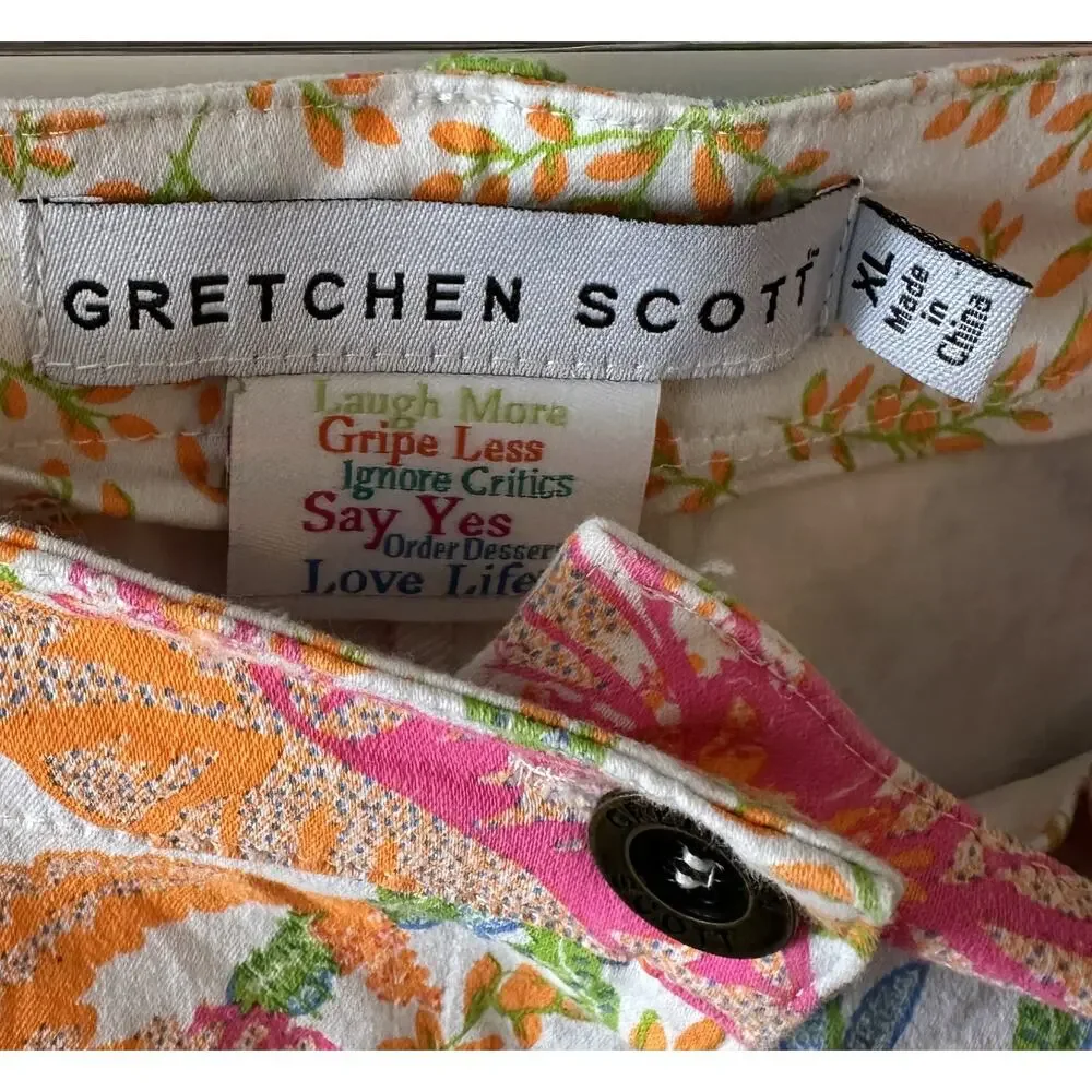 Gretchen Scott Tropical Leaf Pants Womens XL Colorful Cotton High Waisted Pants